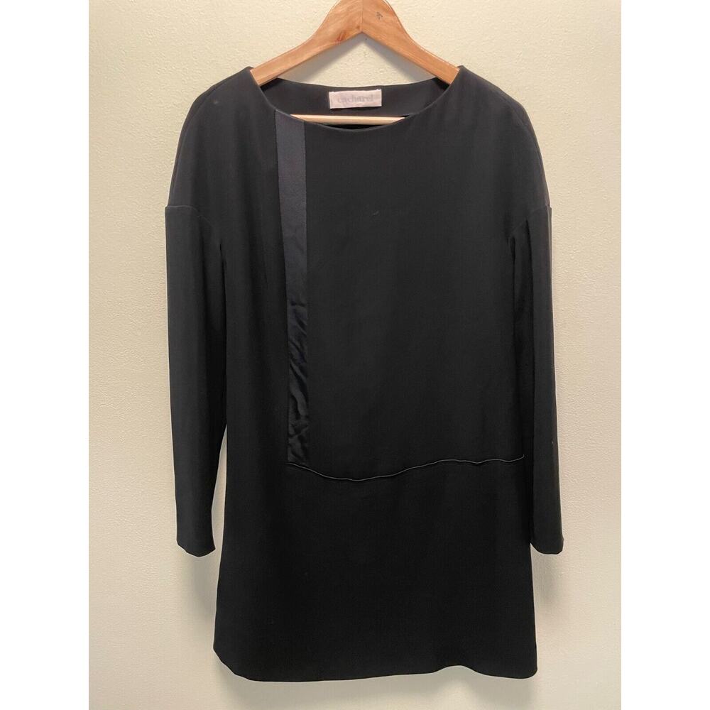 Vintage Cacharel Women Dress XL Black Satin Panel Stretch Minimalist Neutral 90s